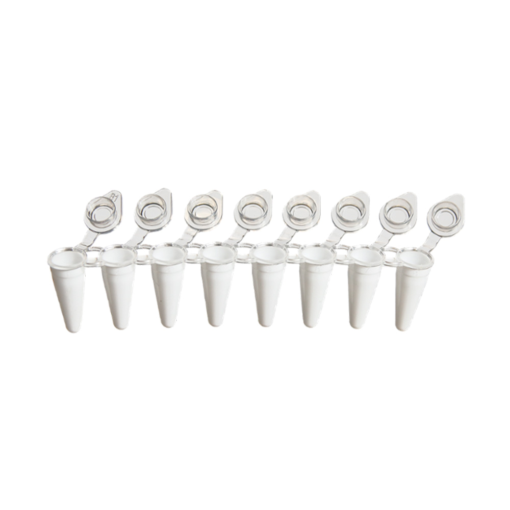 AmpliStar-II 8-Strip 0.1ml Low-Profile White PCR Tubes, Attached Optical Flat Caps - 10x120