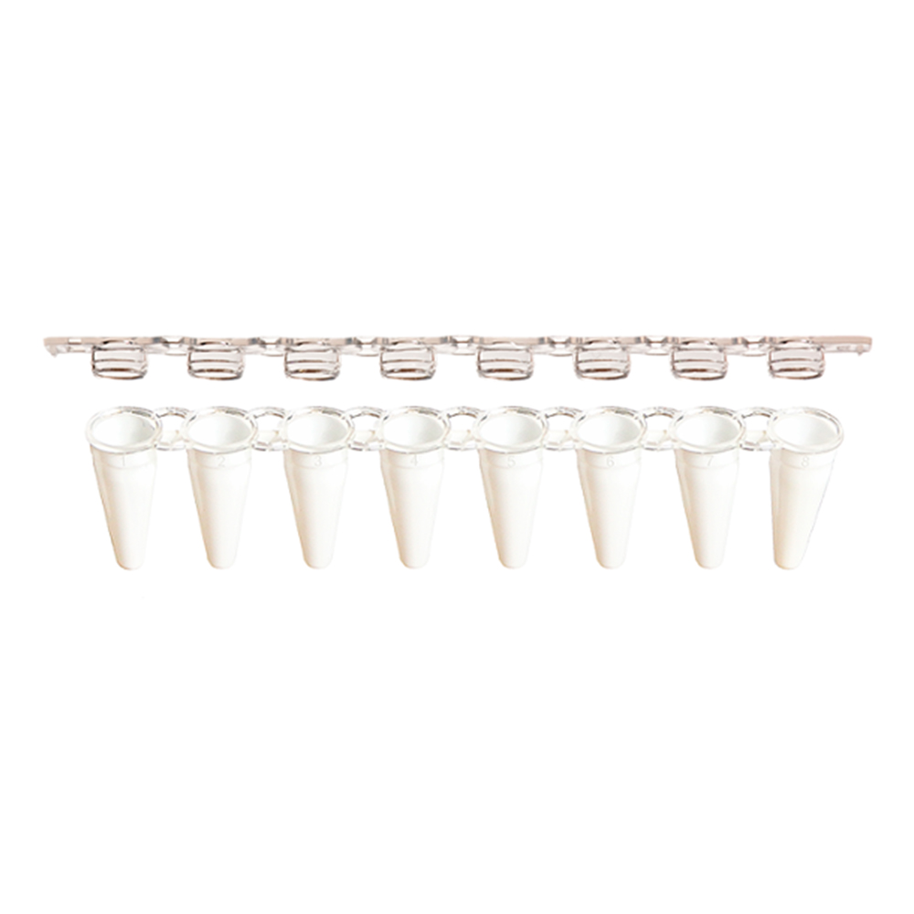 AmpliStar-II 8-Strip 0.1ml Low-Profile White PCR Tubes with Optical Flat Caps - 10x125