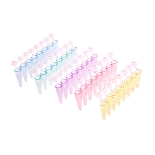 [SK-TP409] AmpliStar-II 8-Strip 0.2ml Assorted Color PCR Tubes, Attached Optical Flat Caps - 120